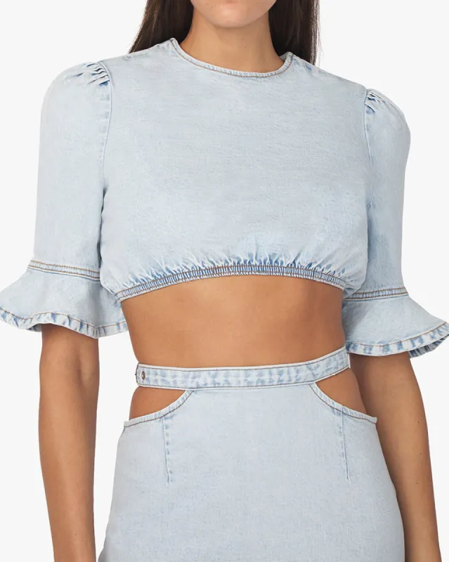 Cropped Indigo Comfort Denim Top sold by WeWoreWhat