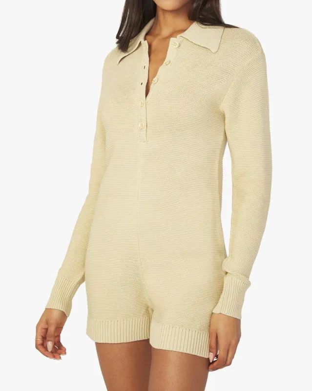 Half Button Purl Stitch Boxy Romper sold by WeWoreWhat