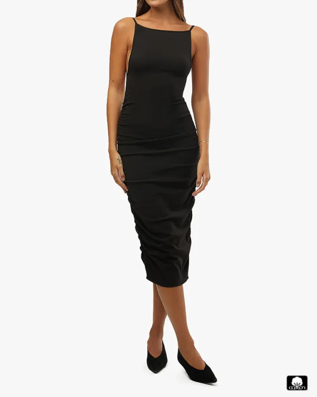 Ruched High Neck Midi Dress sold by WeWoreWhat