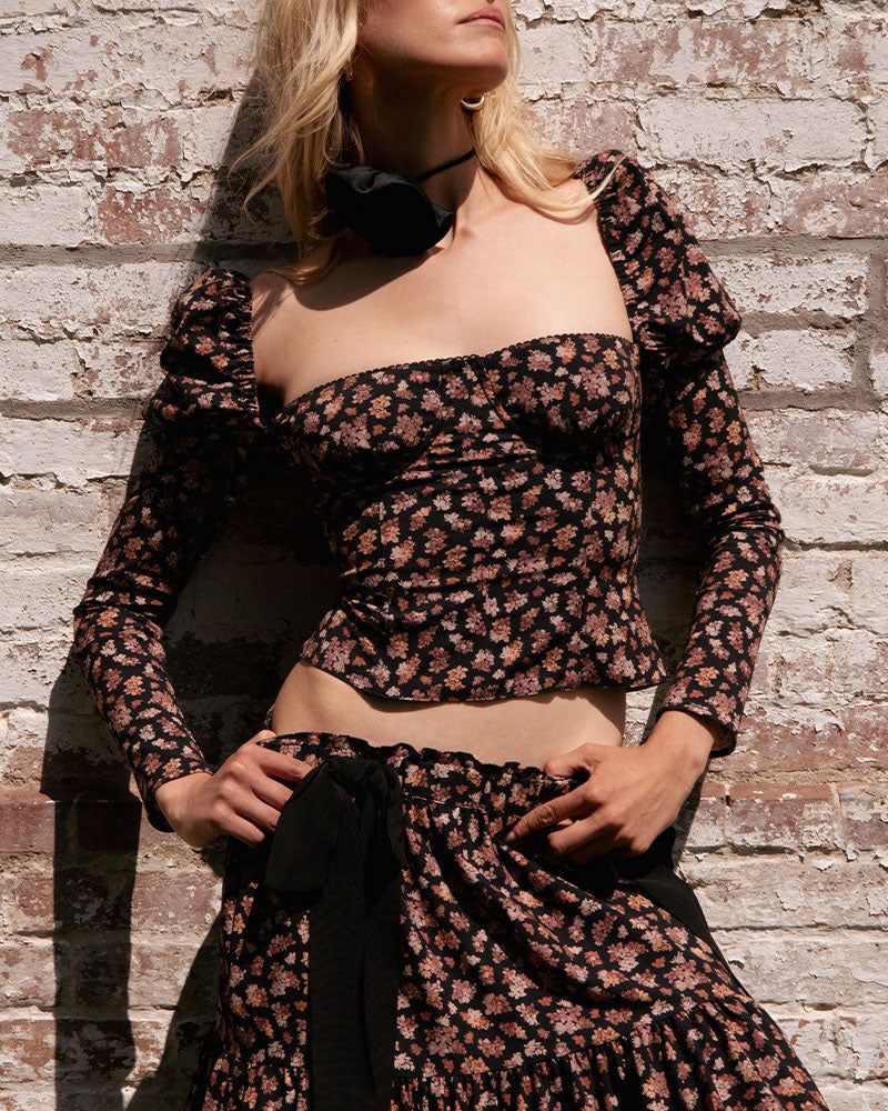 Long Sleeve Baby Floral Corset Top sold by WeWoreWhat product image thumbnail 3