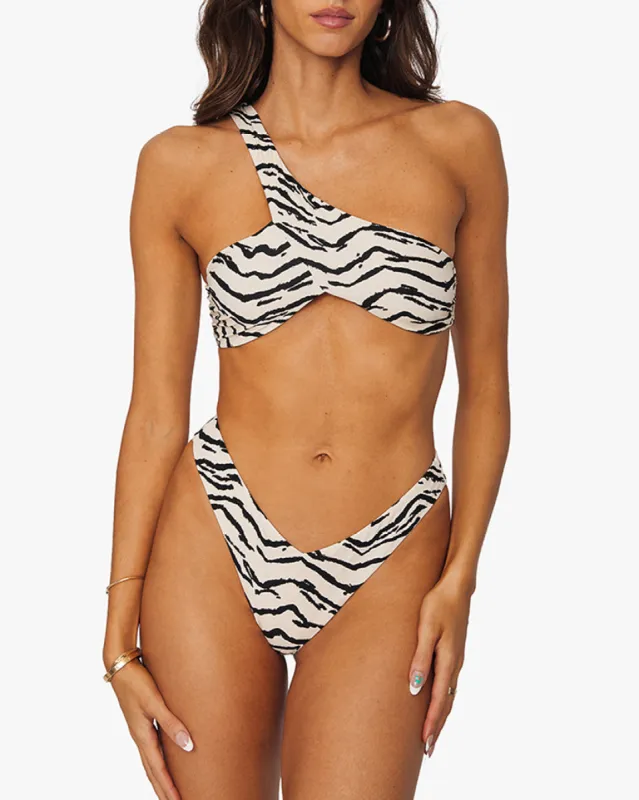 Asymmetrical Cross-Over Tiger Bikini Top sold by WeWoreWhat