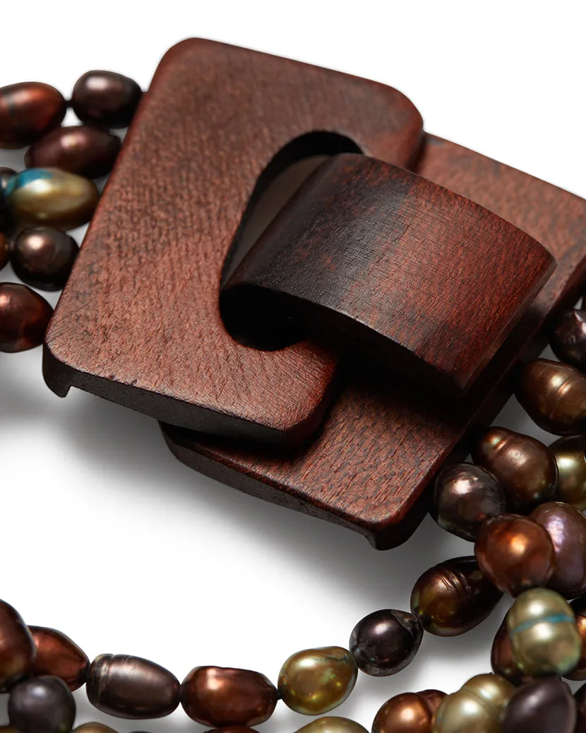 Earth Tone Pearl Bracelet With Wood Closure sold by WeWoreWhat product image thumbnail 3