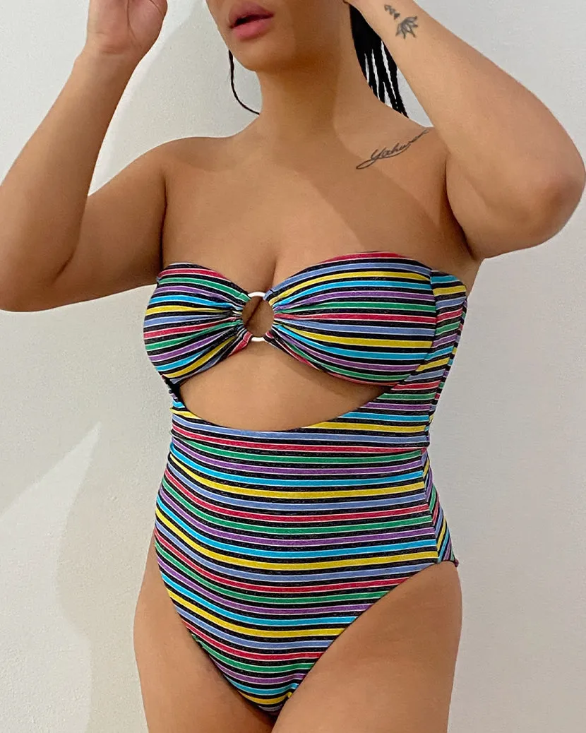 O-Ring Lurex Stripe Ruched Bandeau One Piece sold by WeWoreWhat product image thumbnail 3