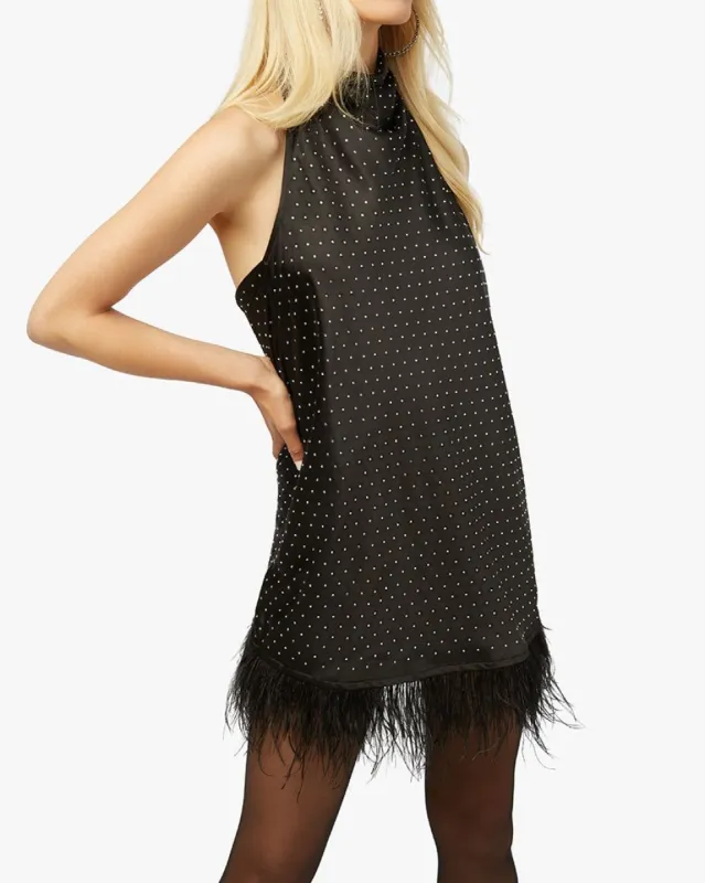 Feather Halter Satin Charmeuse Rhinestone Mini Dress sold by WeWoreWhat