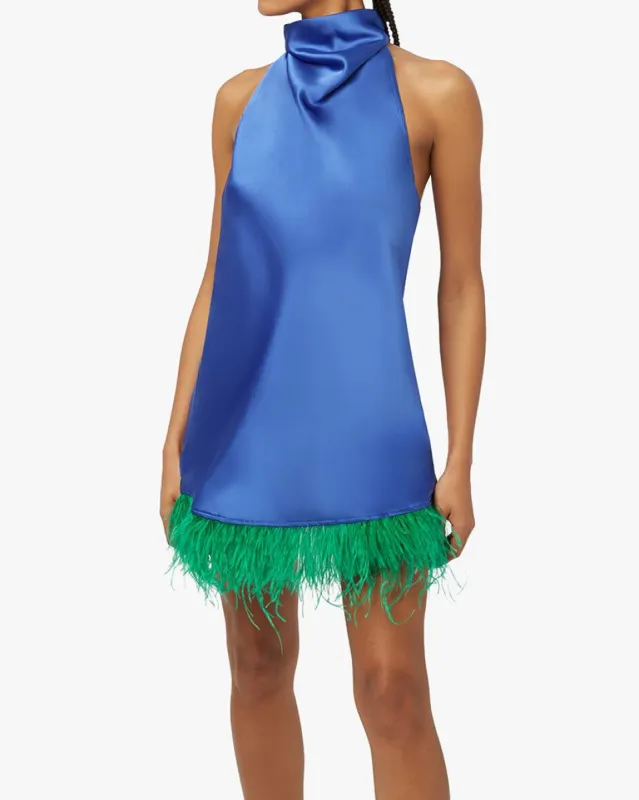 Feather Halter Satin Charmeuse Mini Dress sold by WeWoreWhat