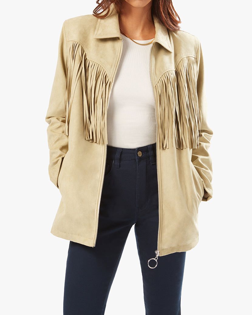Faux Suede Fringe Jacket sold by WeWoreWhat