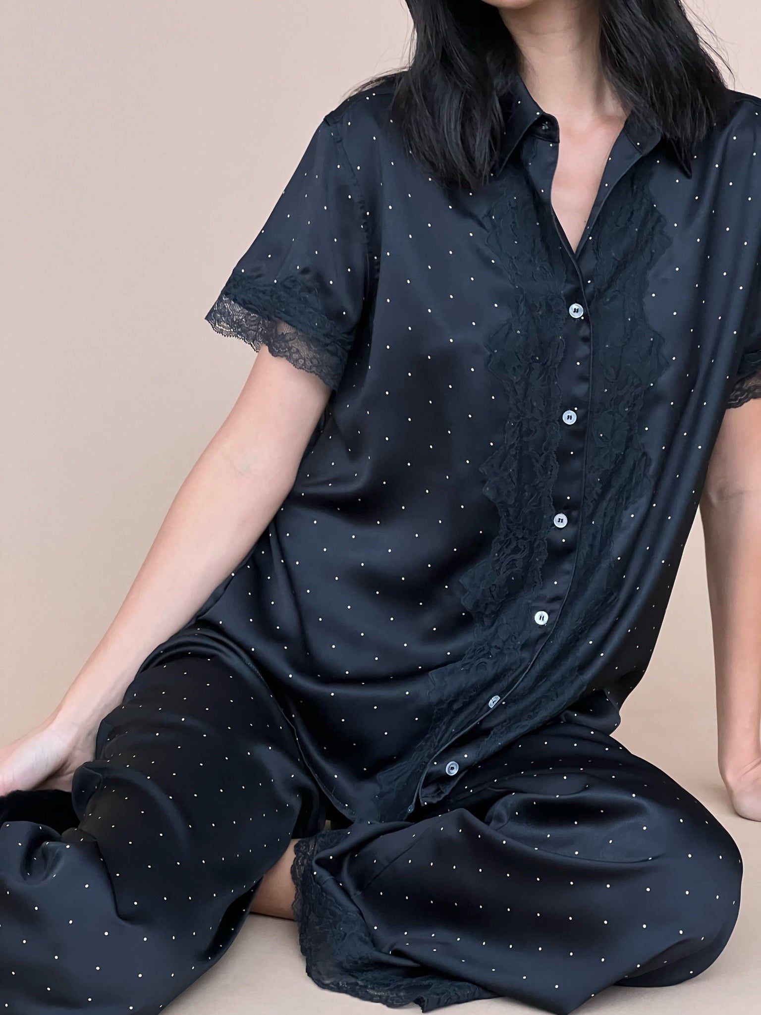 Silky Lace Short Sleeve Button Up sold by WeWoreWhat product image thumbnail 2
