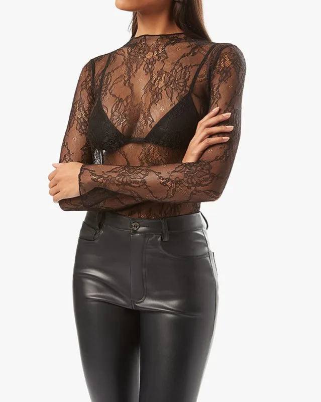 Stretch Lace Mock Neck Top sold by WeWoreWhat