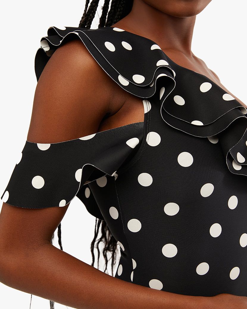Ruffle Asymmetrical Oversized Polka Dot One Piece sold by WeWoreWhat product image thumbnail 5