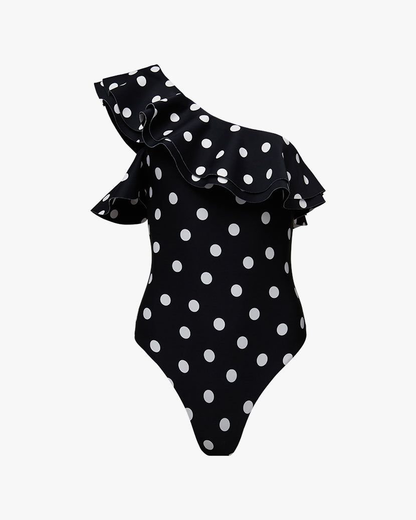 Ruffle Asymmetrical Oversized Polka Dot One Piece sold by WeWoreWhat product image thumbnail 2