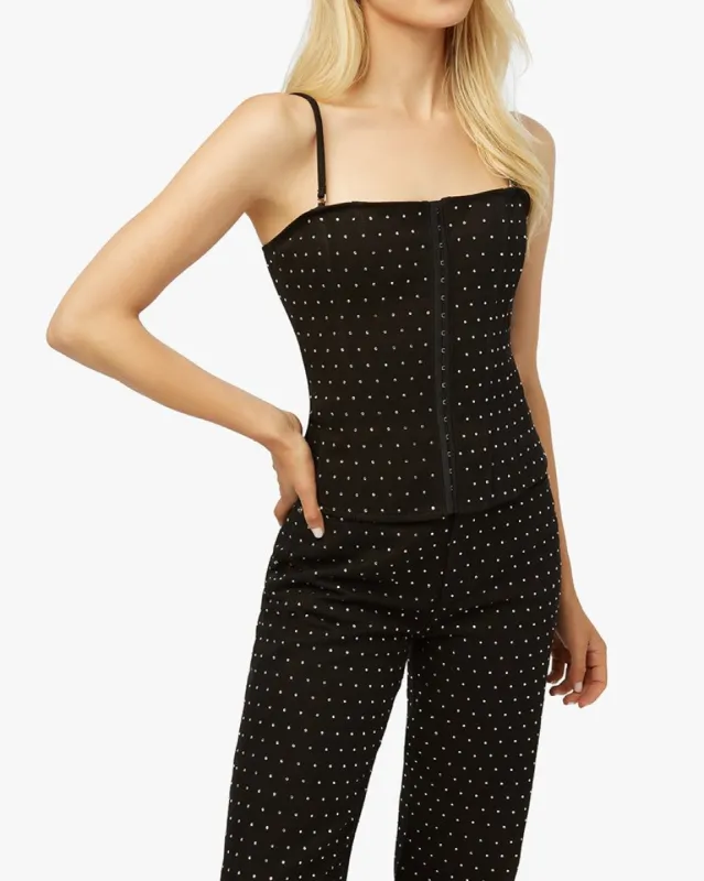 Mesh Denim Twill Rhinestone Peplum Corset sold by WeWoreWhat
