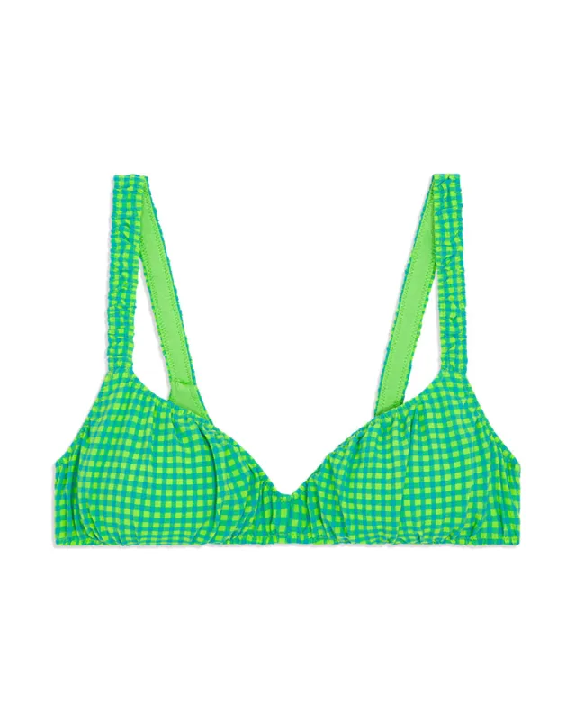 Scrunchie Neon Seersucker Bikini Top sold by WeWoreWhat