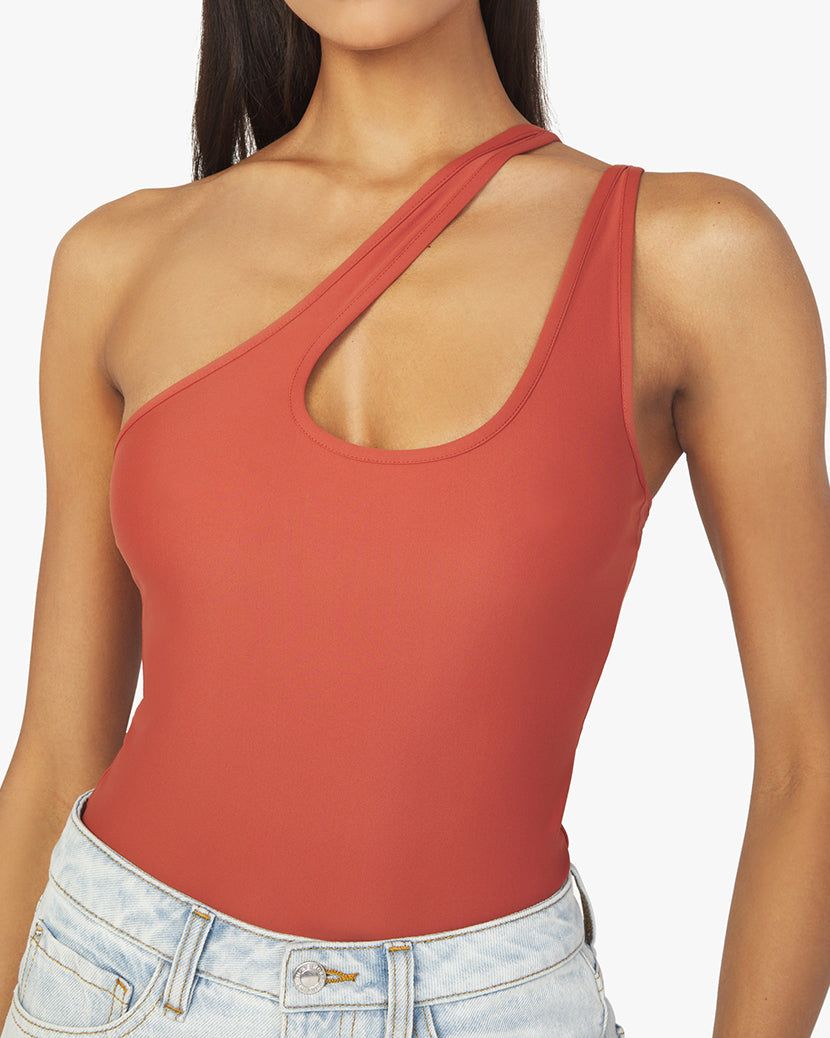 Asymmetrical Spandex Jersey Bodysuit sold by WeWoreWhat