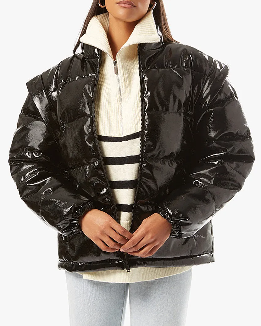Snap Off Sleeve Shiny Faux Leather Puffer Jacket sold by WeWoreWhat product image thumbnail 4