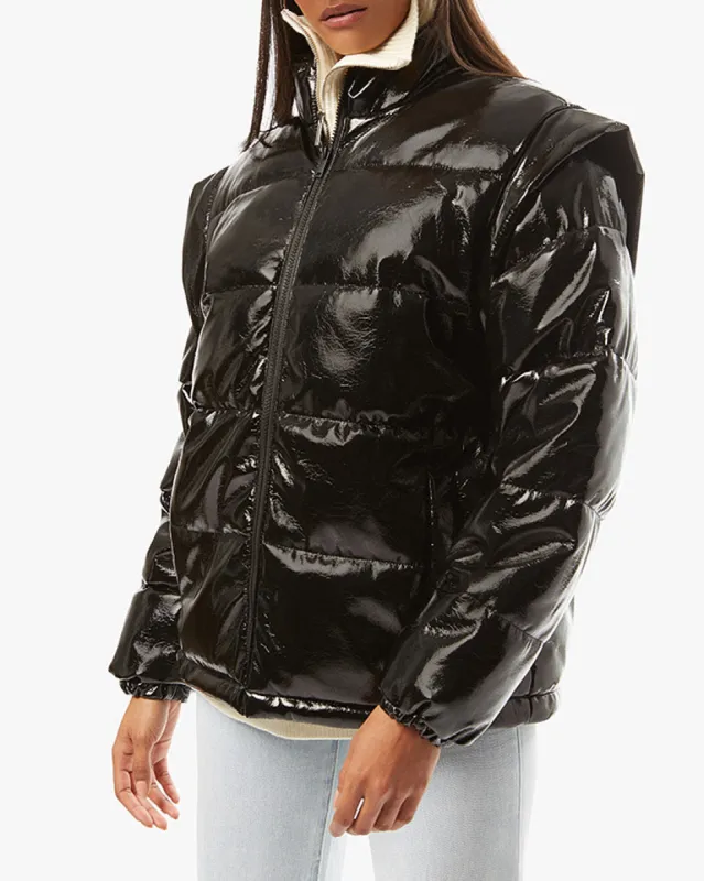 Snap Off Sleeve Shiny Faux Leather Puffer Jacket made by WeWoreWhat