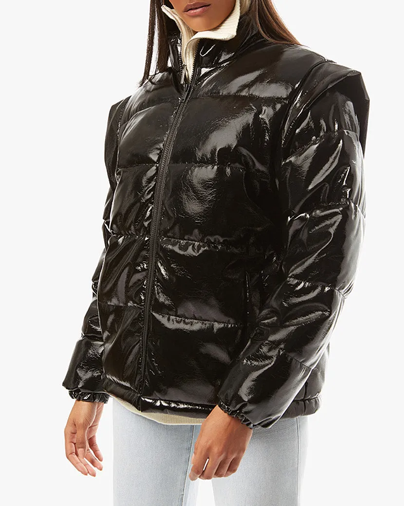 Snap Off Sleeve Shiny Faux Leather Puffer Jacket sold by WeWoreWhat