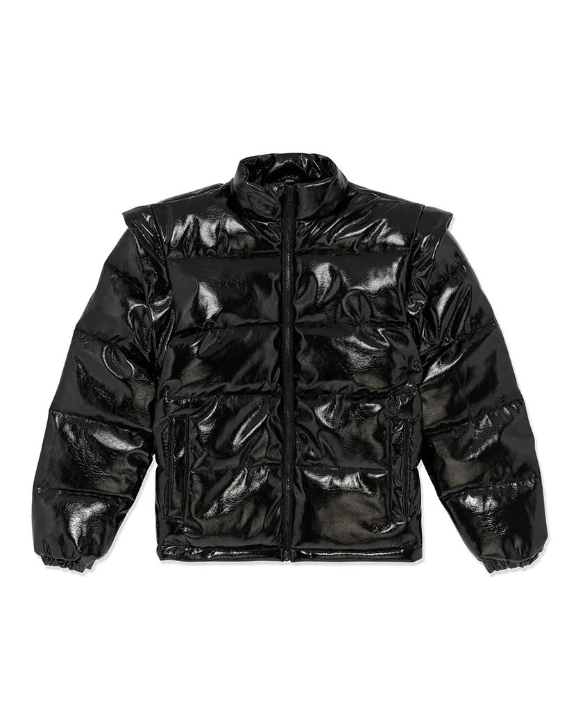 Snap Off Sleeve Shiny Faux Leather Puffer Jacket sold by WeWoreWhat product image thumbnail 2