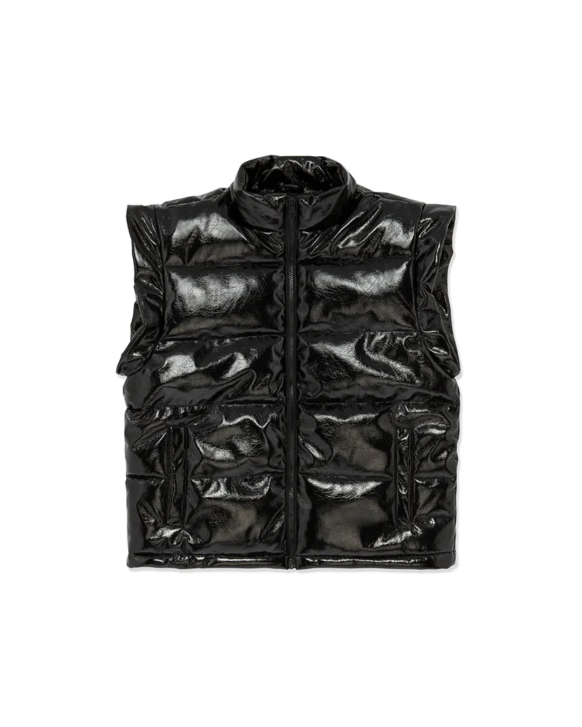 Snap Off Sleeve Shiny Faux Leather Puffer Jacket sold by WeWoreWhat product image thumbnail 3