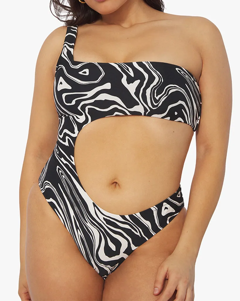 One Shoulder Cut-Out Marble One Piece sold by WeWoreWhat