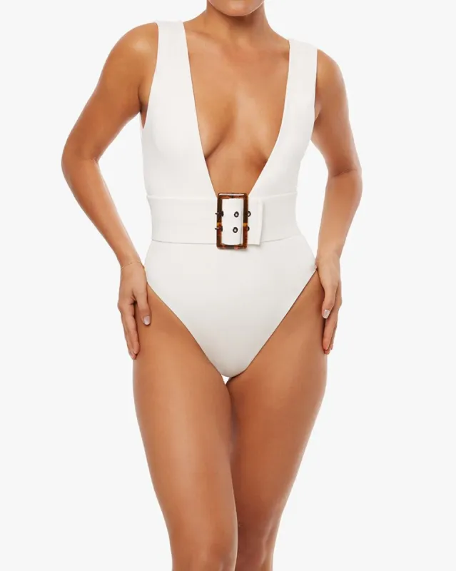 Belted Plunge One Piece sold by WeWoreWhat
