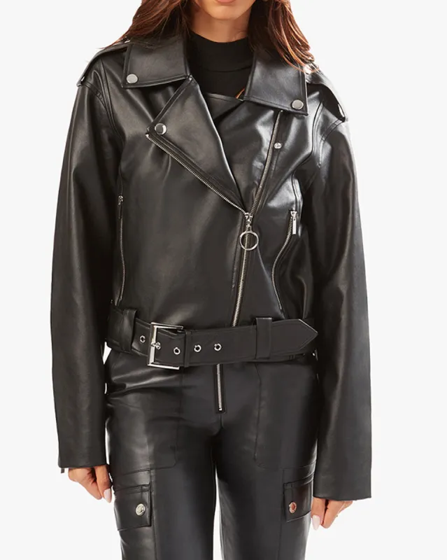 Cropped Faux Leather Moto Jacket sold by WeWoreWhat