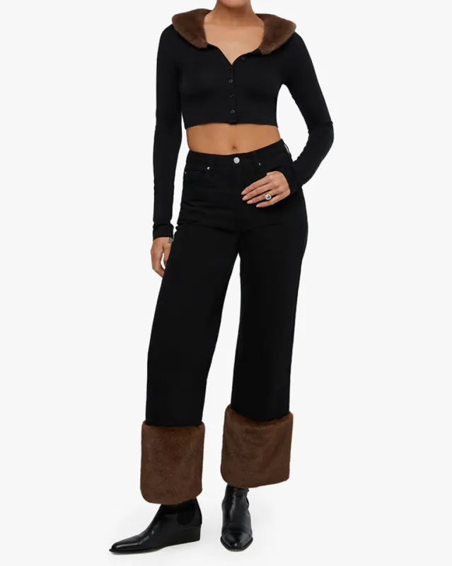 Cropped Faux Fur Collar Cardigan sold by WeWoreWhat