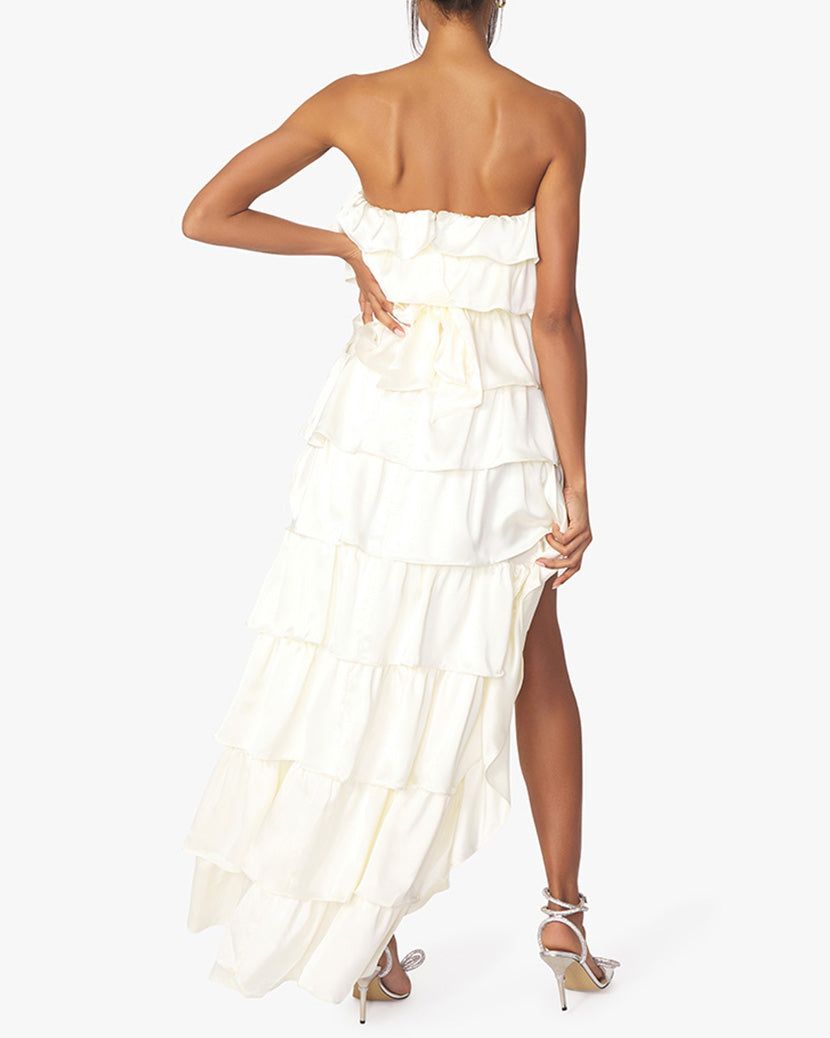 Tiered Satin Charmeuse Ruffle High Low Dress sold by WeWoreWhat product image thumbnail 4