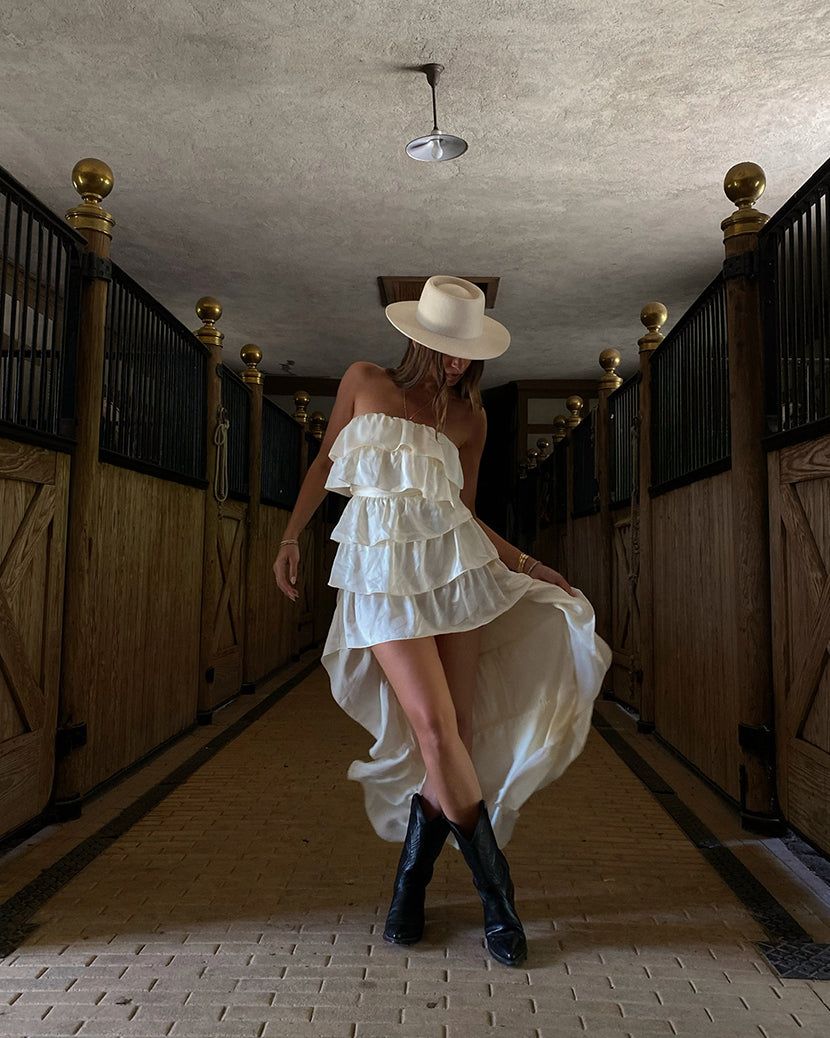 Tiered Satin Charmeuse Ruffle High Low Dress sold by WeWoreWhat product image thumbnail 3