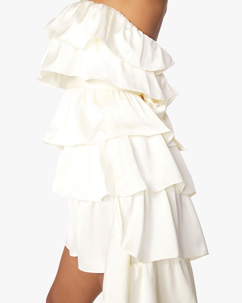 Tiered Satin Charmeuse Ruffle High Low Dress sold by WeWoreWhat product image thumbnail 5