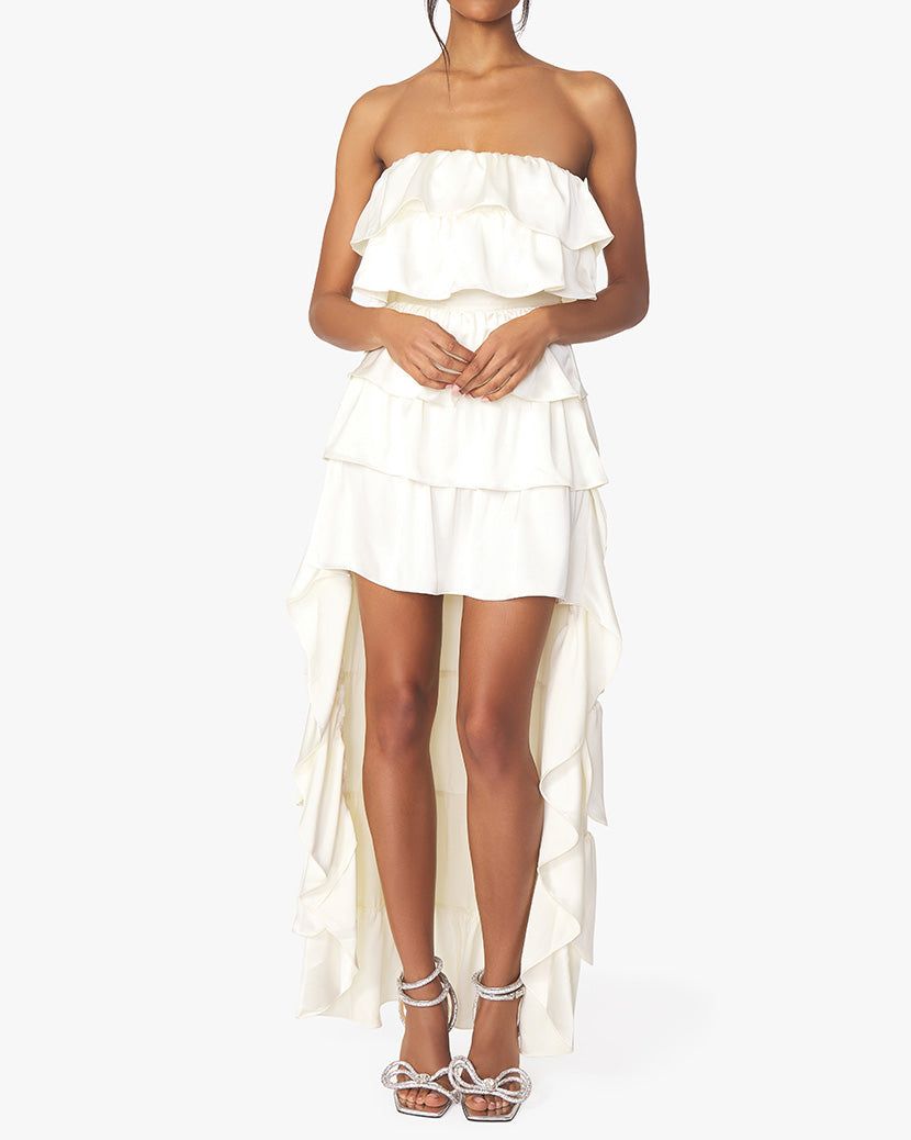 Tiered Satin Charmeuse Ruffle High Low Dress sold by WeWoreWhat