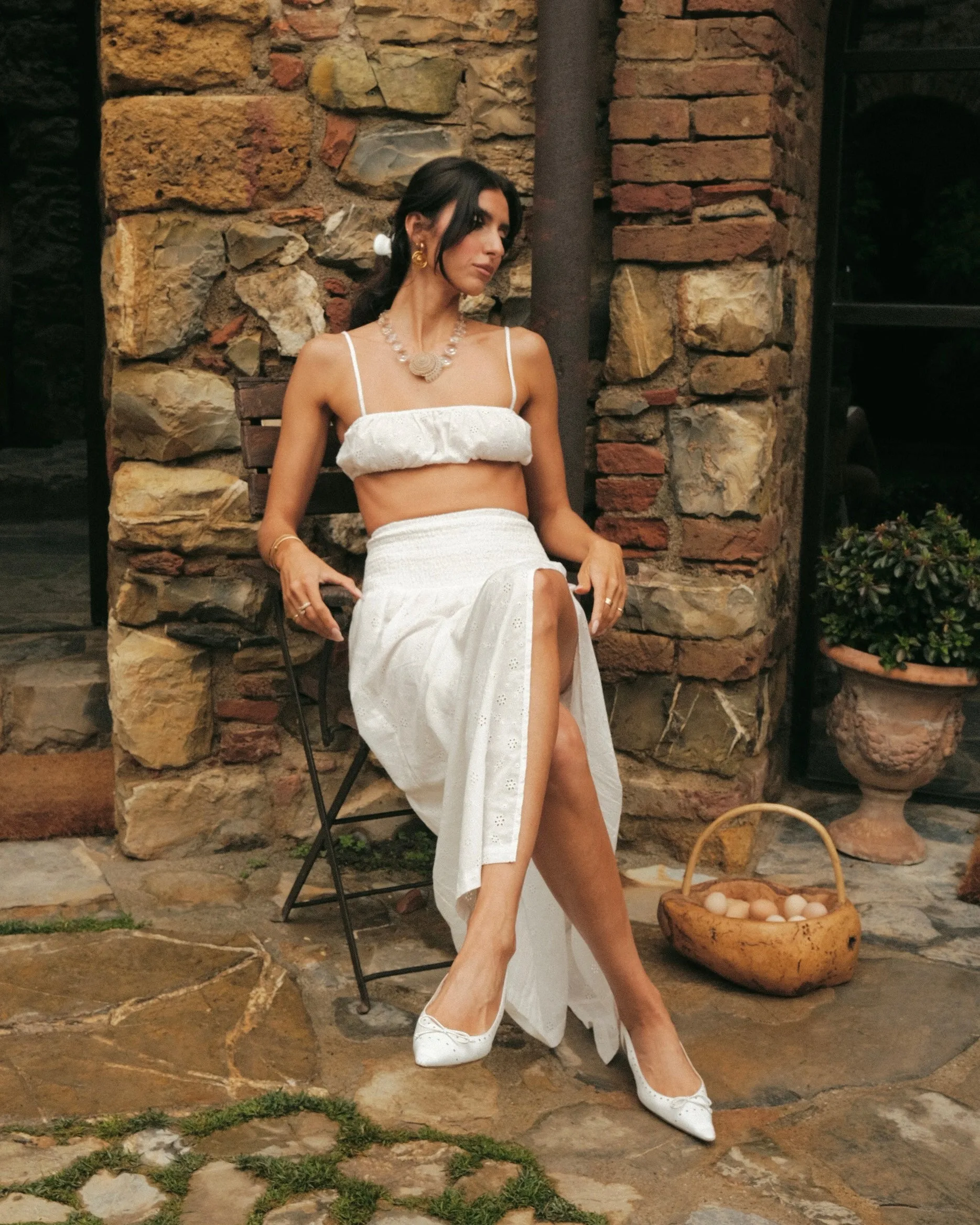 Smocked Slit Eyelet Maxi Skirt sold by WeWoreWhat product image thumbnail 4