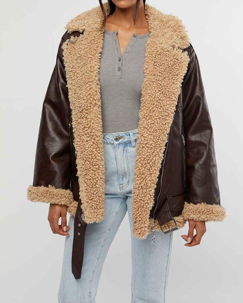 Oversized Faux Sherpa Moto Jacket sold by WeWoreWhat