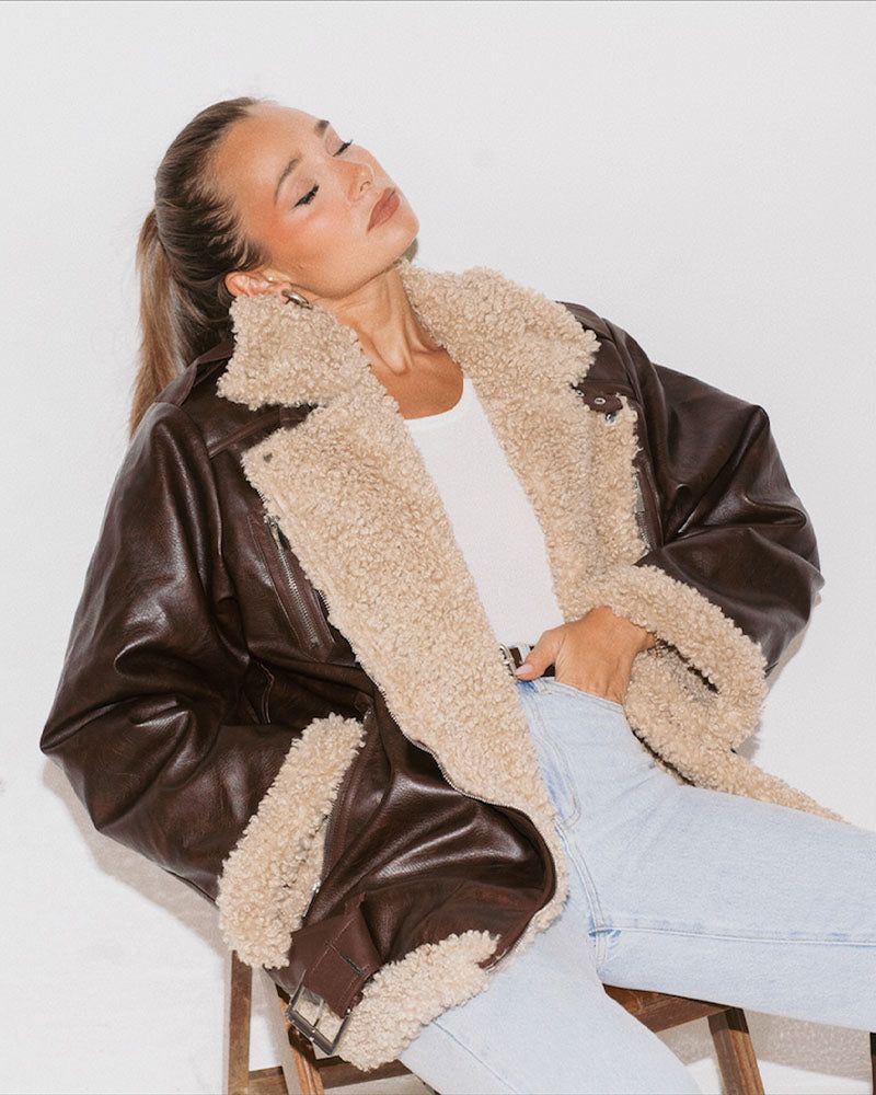 Oversized Faux Sherpa Moto Jacket sold by WeWoreWhat product image thumbnail 3