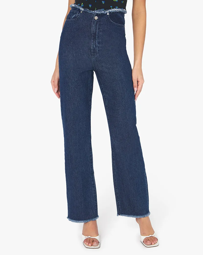 Frayed Waistband Indigo Denim Straight Jean sold by WeWoreWhat