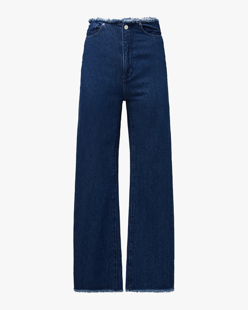 Frayed Waistband Indigo Denim Straight Jean sold by WeWoreWhat product image thumbnail 2