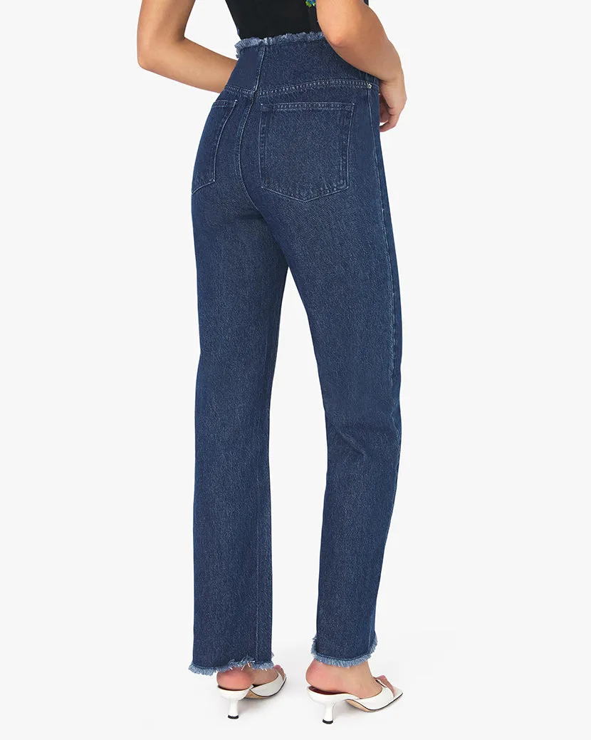 Frayed Waistband Indigo Denim Straight Jean sold by WeWoreWhat product image thumbnail 4