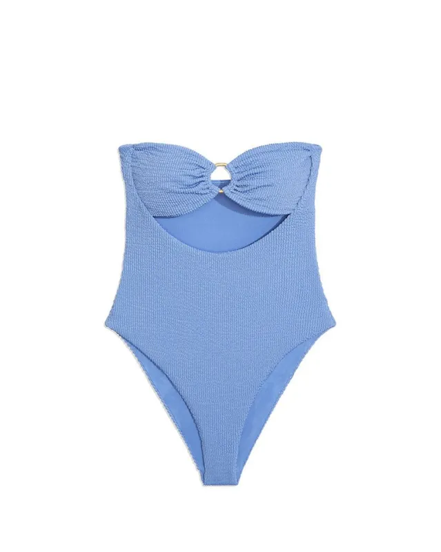 O-Ring Spongie Seersucker Ruched Bandeau One Piece sold by WeWoreWhat