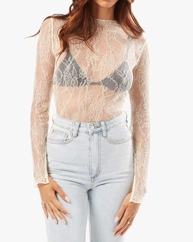 Stretch Lace Mock Neck Top sold by WeWoreWhat