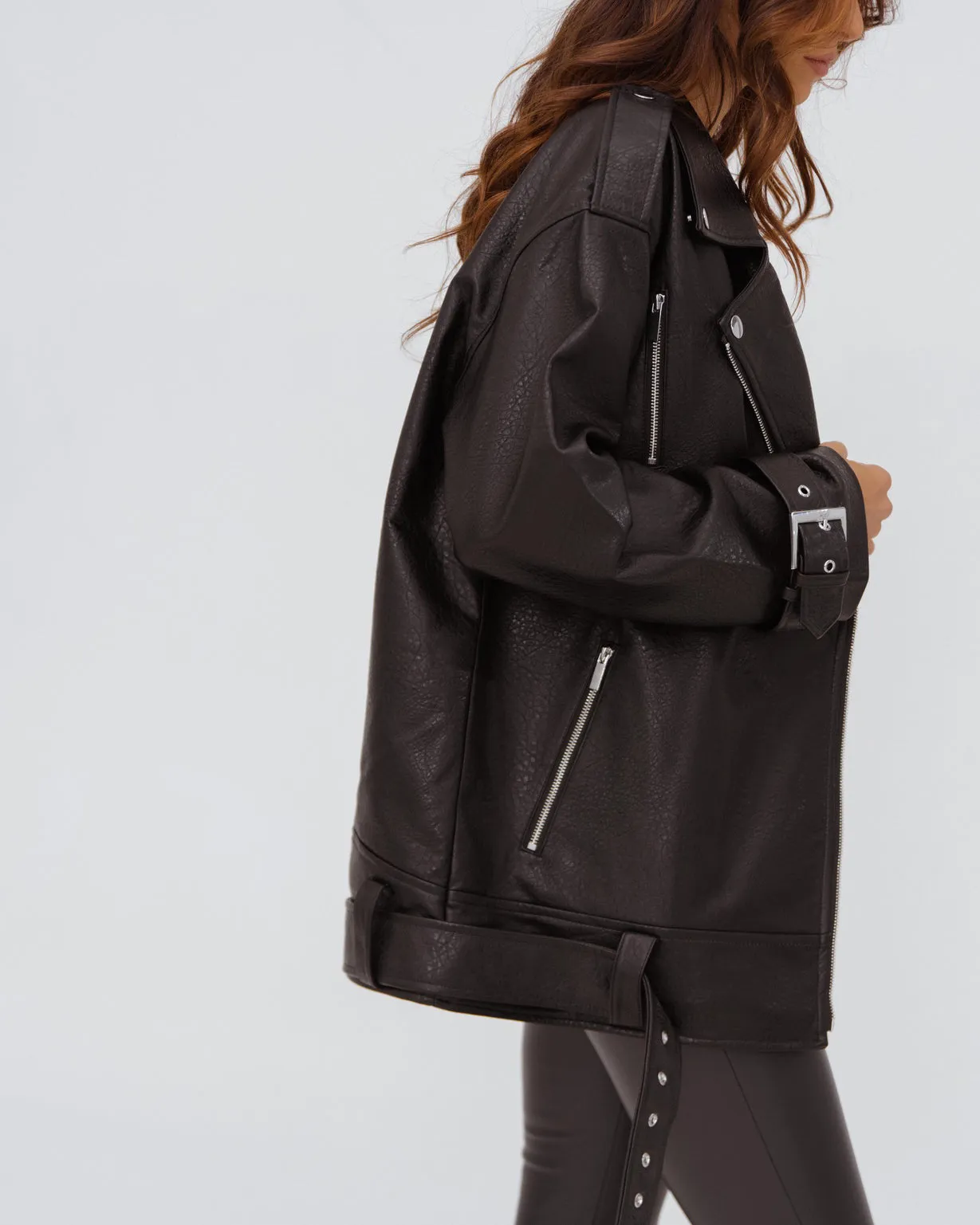 Oversized Faux Leather Moto Jacket sold by WeWoreWhat product image thumbnail 2