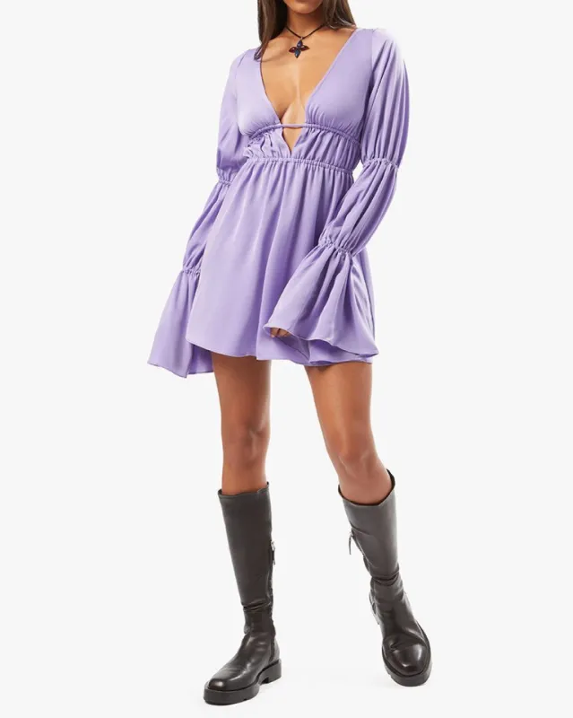 Tiered Sleeve Tie Back Satin Mini Dress sold by WeWoreWhat