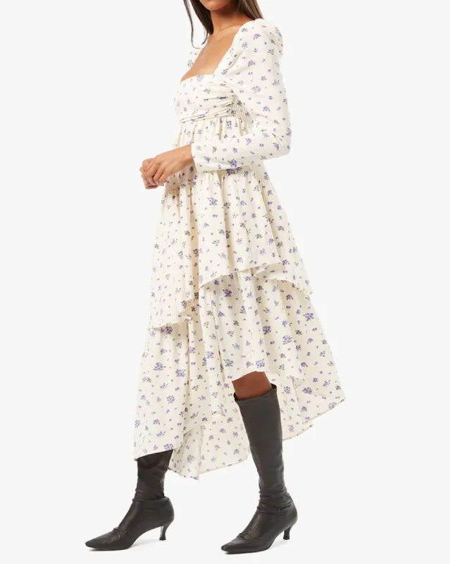 Puff Sleeve Polka Dot Floral Asymmetrical Tiered Dress sold by WeWoreWhat