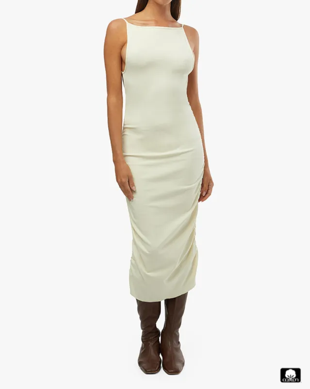 Ruched High Neck Midi Dress sold by WeWoreWhat