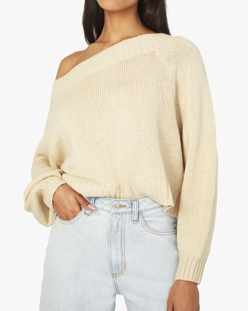 Off Shoulder Chunky Cozy Stitch Sweater sold by WeWoreWhat