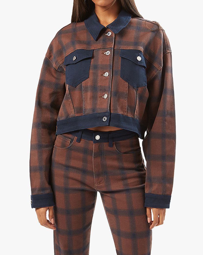 Color Block Modern Plaid Stretch Twill Denim Jacket sold by WeWoreWhat