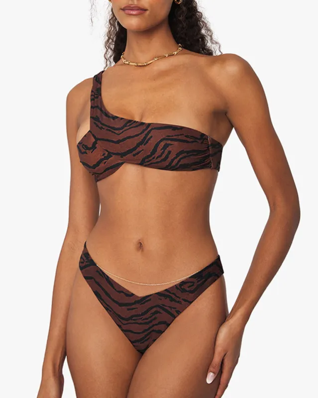 Asymmetrical Cross-Over Tiger Bikini Top sold by WeWoreWhat