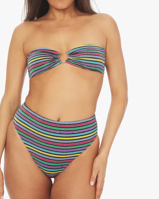 U-Ring Lurex Stripe Bandeau Bikini Top sold by WeWoreWhat