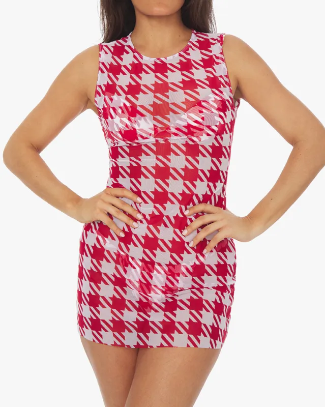 Mesh Oversized Houndstooth Muscle Tank Dress sold by WeWoreWhat