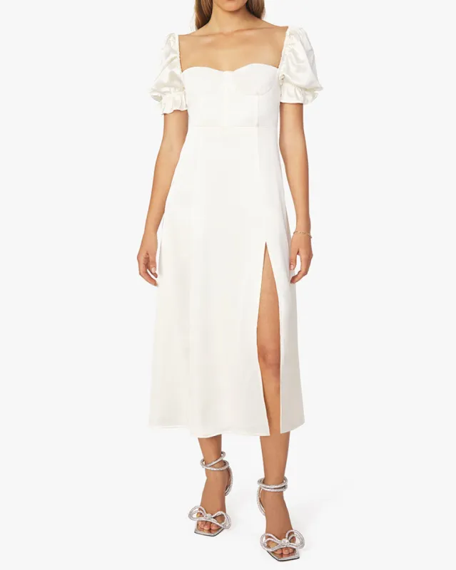 Puff Sleeve Satin Charmeuse Midi Dress sold by WeWoreWhat