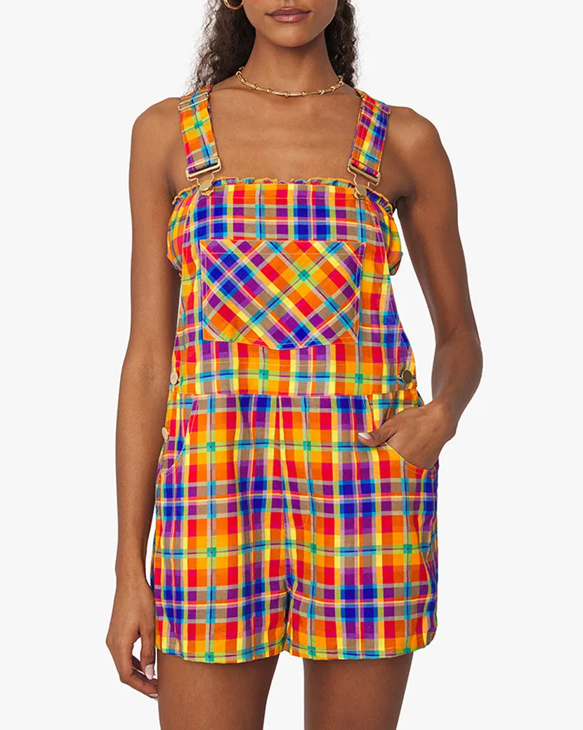 Basic Rainbow Plaid Overall Short sold by WeWoreWhat