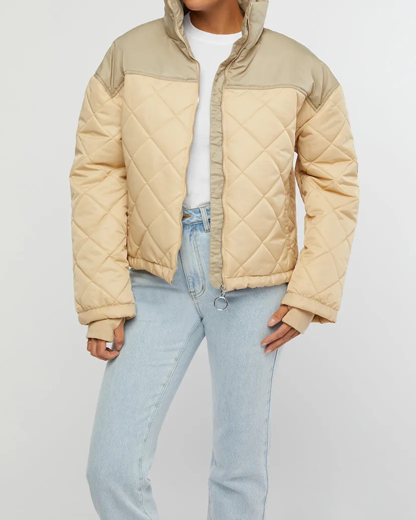 Color Blocked Quilted Puffer Jacket sold by WeWoreWhat